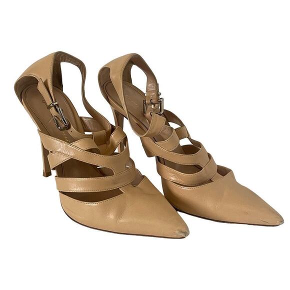 Gianvitto Rossi Beige Caged Pointy Toe Pumps Heels, Size 37/7 ⬇️ - Picture 1 of 6